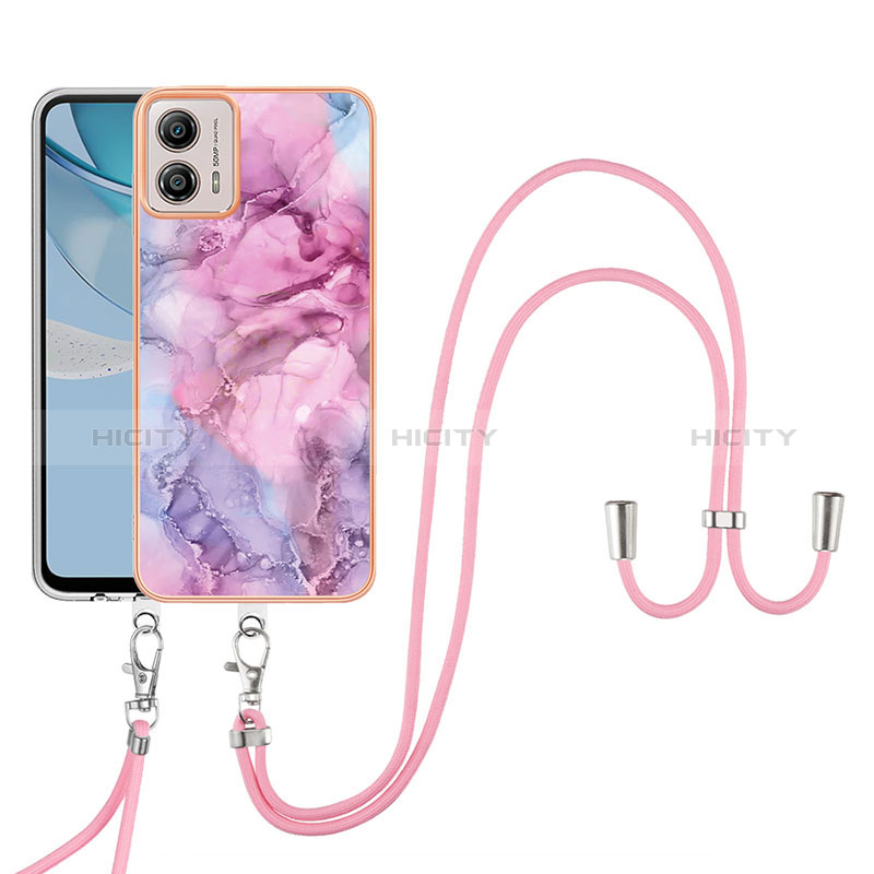 Funda Silicona Gel Goma Patron de Moda Carcasa con Acollador Cordon Lanyard YB7 para Motorola Moto G53j 5G Purpura Claro