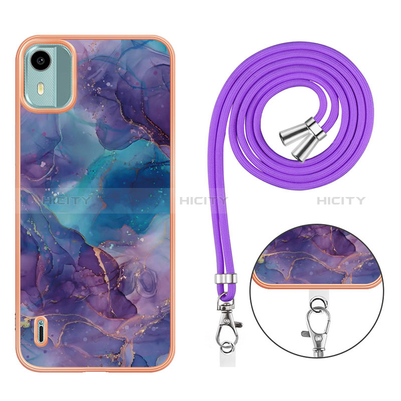 Funda Silicona Gel Goma Patron de Moda Carcasa con Acollador Cordon Lanyard YB7 para Nokia C12