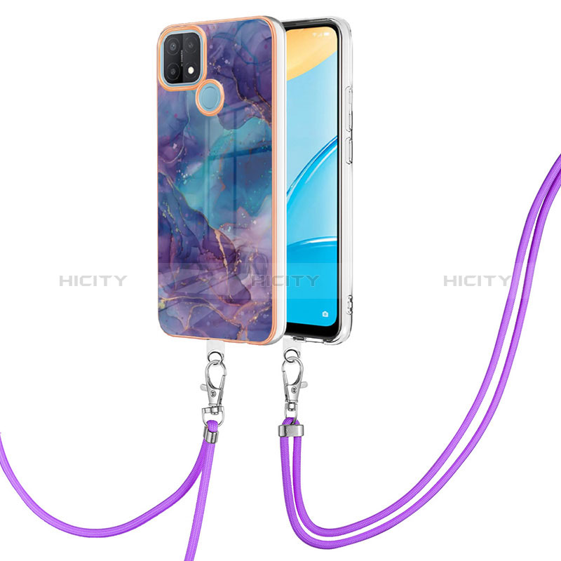 Funda Silicona Gel Goma Patron de Moda Carcasa con Acollador Cordon Lanyard YB7 para Oppo A35 Morado