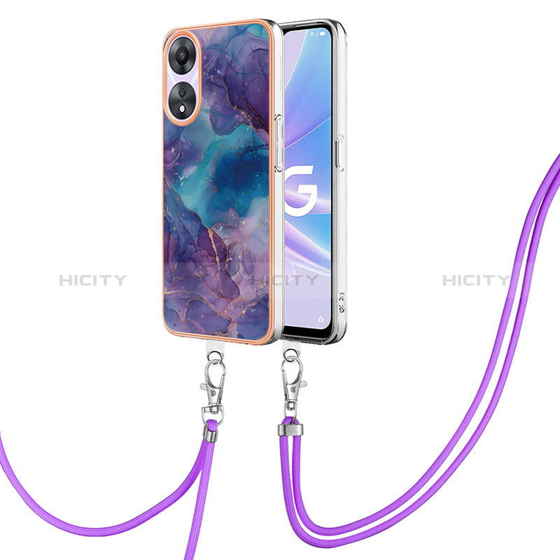 Funda Silicona Gel Goma Patron de Moda Carcasa con Acollador Cordon Lanyard YB7 para Oppo A58 5G Morado