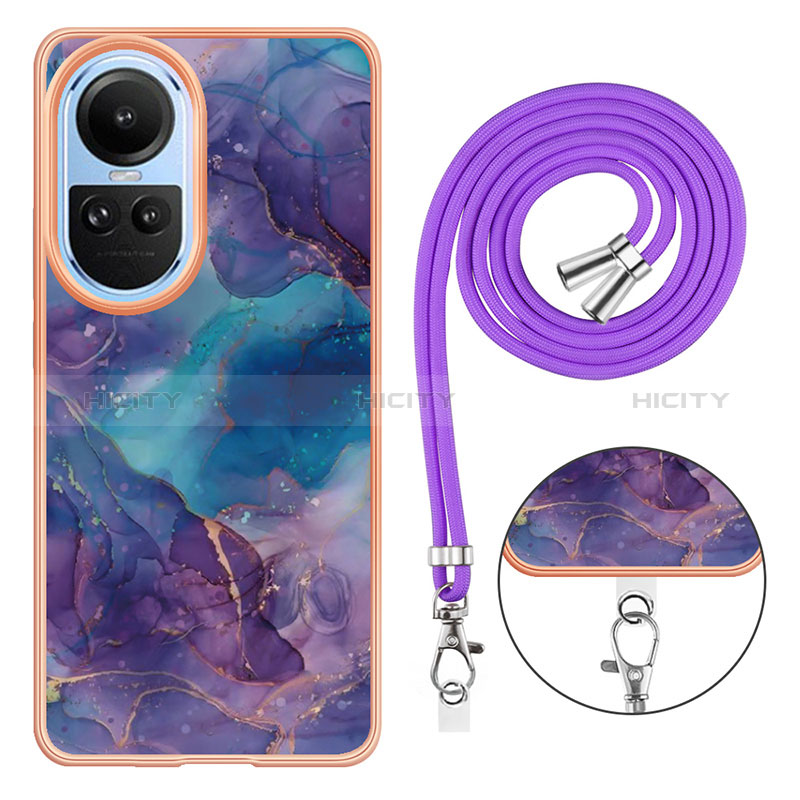 Funda Silicona Gel Goma Patron de Moda Carcasa con Acollador Cordon Lanyard YB7 para Oppo Reno10 5G