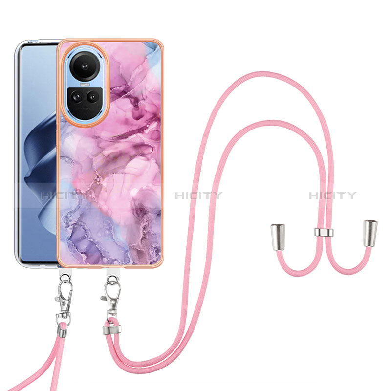 Funda Silicona Gel Goma Patron de Moda Carcasa con Acollador Cordon Lanyard YB7 para Oppo Reno10 5G