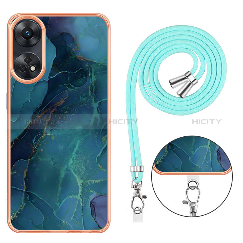 Funda Silicona Gel Goma Patron de Moda Carcasa con Acollador Cordon Lanyard YB7 para Oppo Reno8 T 4G