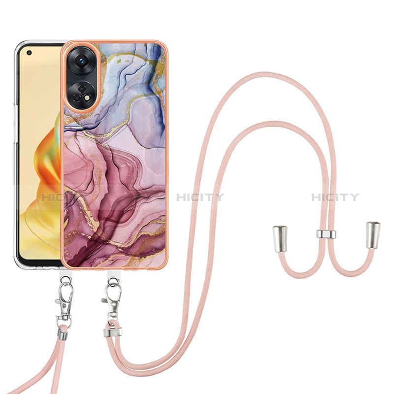 Funda Silicona Gel Goma Patron de Moda Carcasa con Acollador Cordon Lanyard YB7 para Oppo Reno8 T 4G