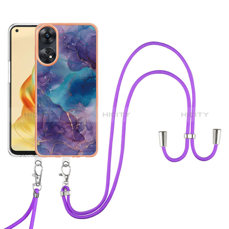 Funda Silicona Gel Goma Patron de Moda Carcasa con Acollador Cordon Lanyard YB7 para Oppo Reno8 T 4G