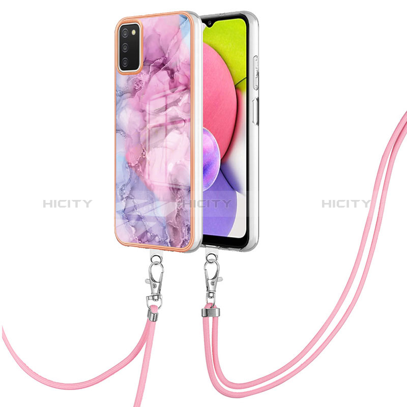 Funda Silicona Gel Goma Patron de Moda Carcasa con Acollador Cordon Lanyard YB7 para Samsung Galaxy A02s