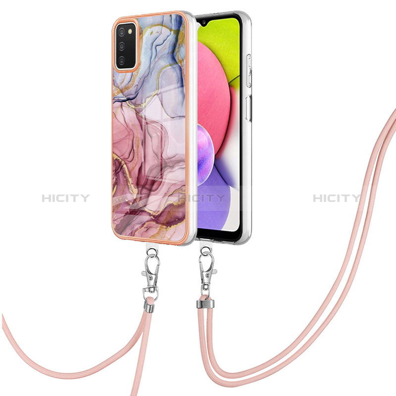 Funda Silicona Gel Goma Patron de Moda Carcasa con Acollador Cordon Lanyard YB7 para Samsung Galaxy A02s Multicolor