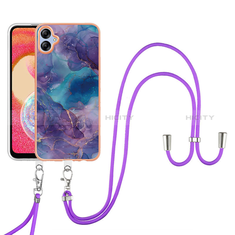 Funda Silicona Gel Goma Patron de Moda Carcasa con Acollador Cordon Lanyard YB7 para Samsung Galaxy A04 4G Morado