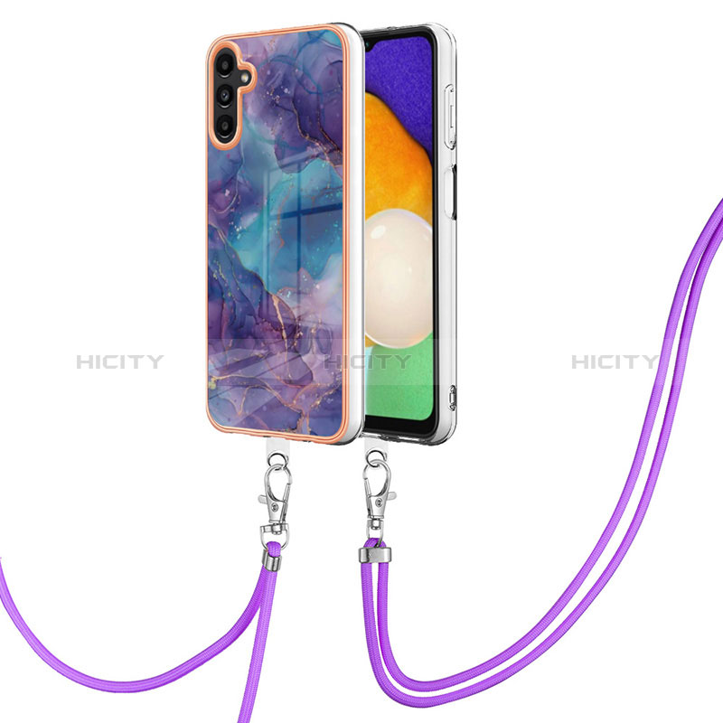 Funda Silicona Gel Goma Patron de Moda Carcasa con Acollador Cordon Lanyard YB7 para Samsung Galaxy A04s Morado