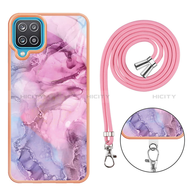 Funda Silicona Gel Goma Patron de Moda Carcasa con Acollador Cordon Lanyard YB7 para Samsung Galaxy A12