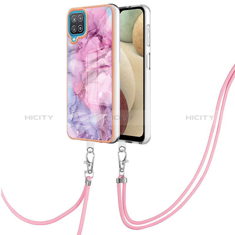 Funda Silicona Gel Goma Patron de Moda Carcasa con Acollador Cordon Lanyard YB7 para Samsung Galaxy A12