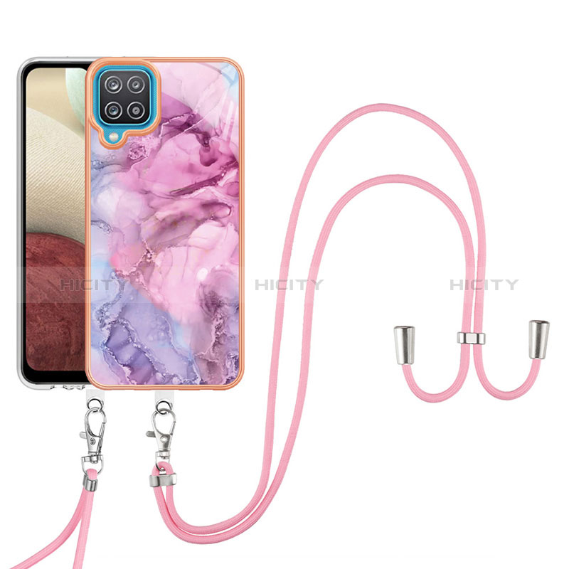 Funda Silicona Gel Goma Patron de Moda Carcasa con Acollador Cordon Lanyard YB7 para Samsung Galaxy A12