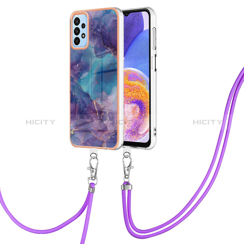 Funda Silicona Gel Goma Patron de Moda Carcasa con Acollador Cordon Lanyard YB7 para Samsung Galaxy A13 4G Morado