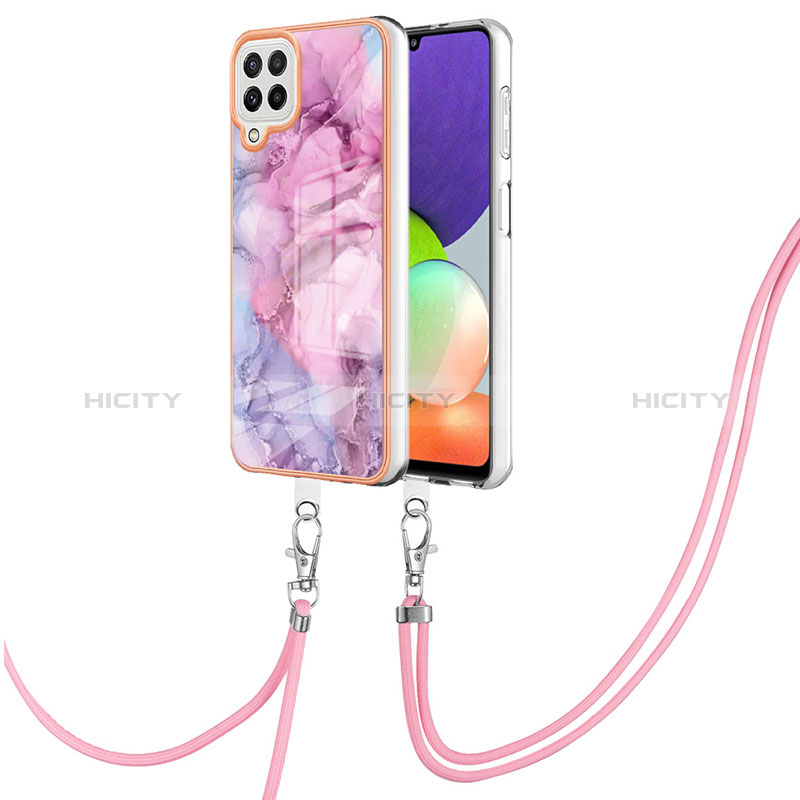 Funda Silicona Gel Goma Patron de Moda Carcasa con Acollador Cordon Lanyard YB7 para Samsung Galaxy A22 4G