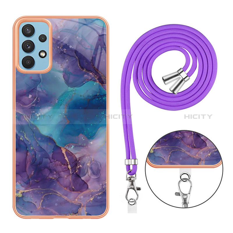 Funda Silicona Gel Goma Patron de Moda Carcasa con Acollador Cordon Lanyard YB7 para Samsung Galaxy A32 4G