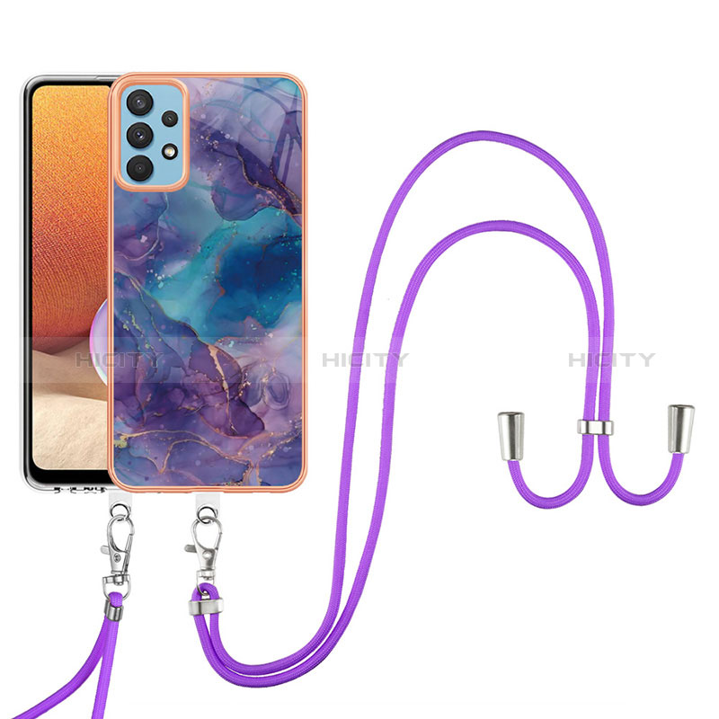 Funda Silicona Gel Goma Patron de Moda Carcasa con Acollador Cordon Lanyard YB7 para Samsung Galaxy A32 4G