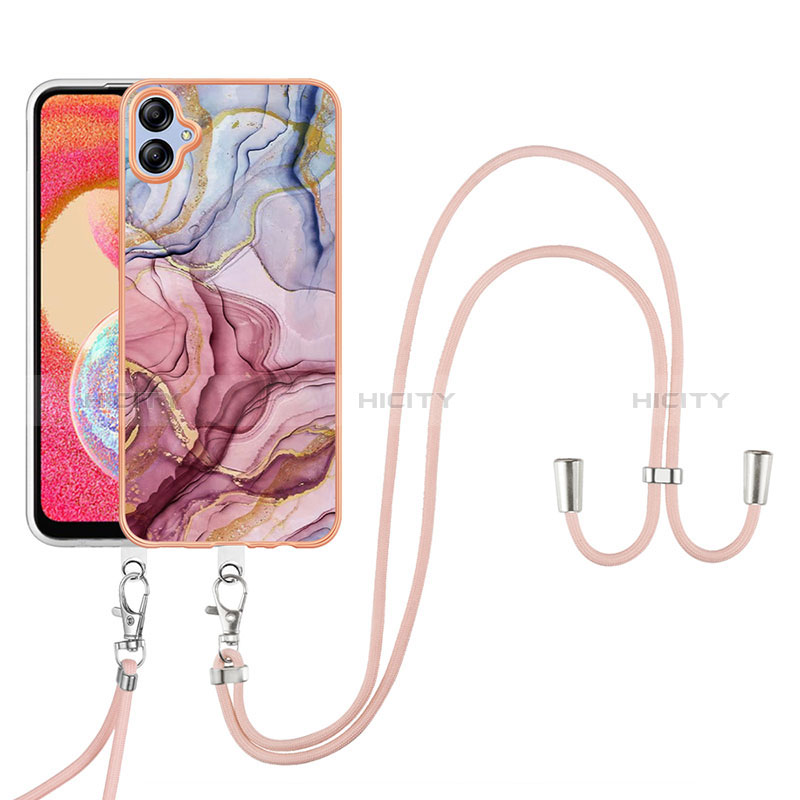 Funda Silicona Gel Goma Patron de Moda Carcasa con Acollador Cordon Lanyard YB7 para Samsung Galaxy F04