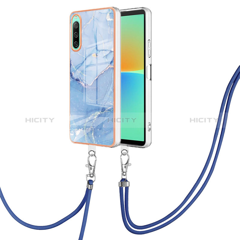 Funda Silicona Gel Goma Patron de Moda Carcasa con Acollador Cordon Lanyard YB7 para Sony Xperia 10 IV Azul