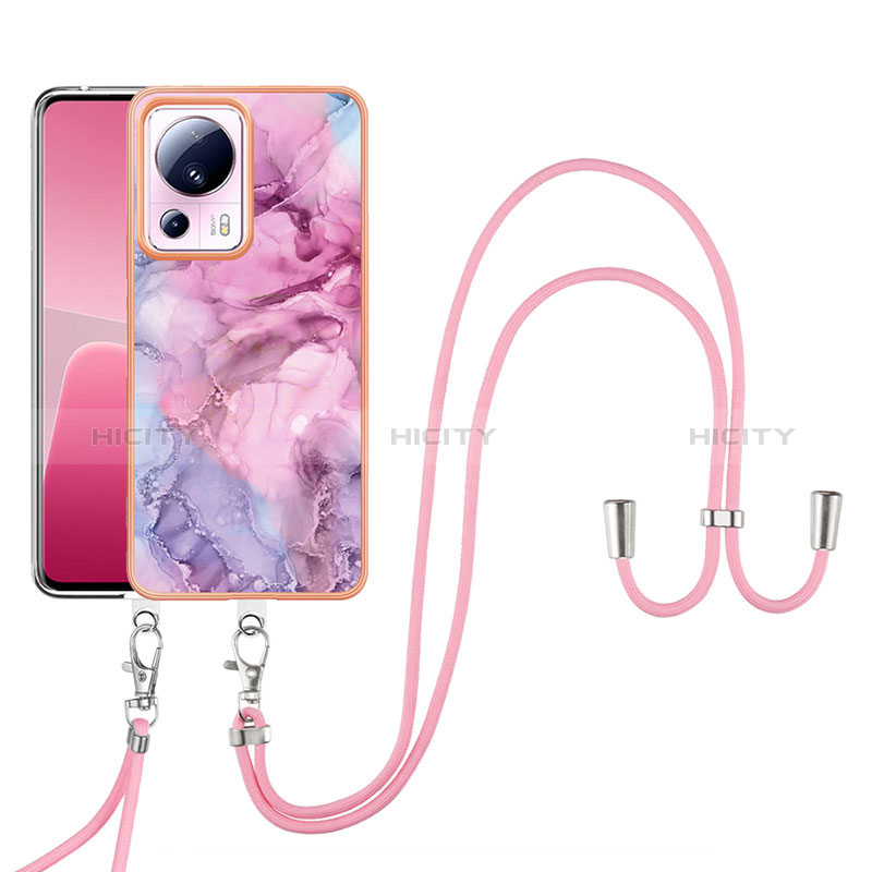 Funda Silicona Gel Goma Patron de Moda Carcasa con Acollador Cordon Lanyard YB7 para Xiaomi Mi 12 Lite NE 5G Purpura Claro