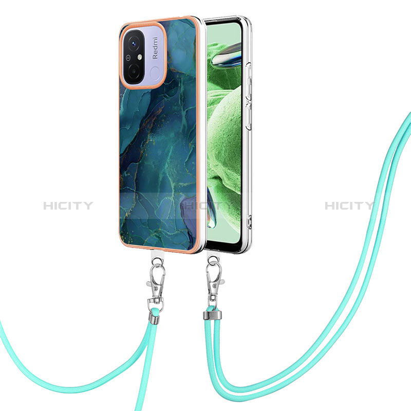 Funda Silicona Gel Goma Patron de Moda Carcasa con Acollador Cordon Lanyard YB7 para Xiaomi Poco C55 Verde