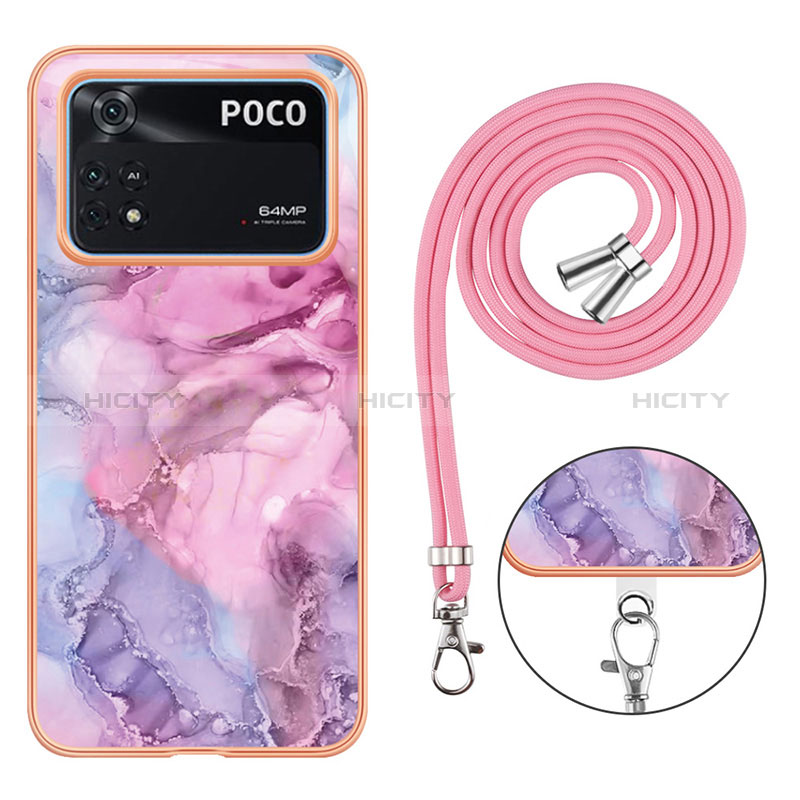 Funda Silicona Gel Goma Patron de Moda Carcasa con Acollador Cordon Lanyard YB7 para Xiaomi Poco M4 Pro 4G