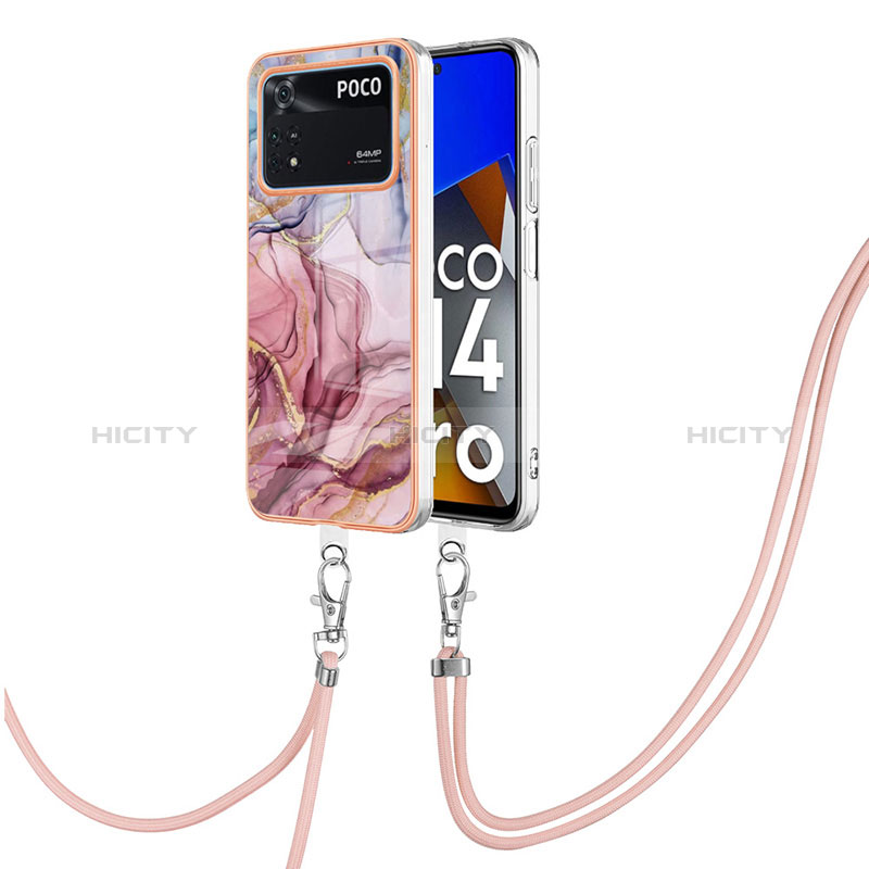 Funda Silicona Gel Goma Patron de Moda Carcasa con Acollador Cordon Lanyard YB7 para Xiaomi Poco M4 Pro 4G