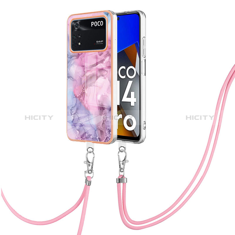 Funda Silicona Gel Goma Patron de Moda Carcasa con Acollador Cordon Lanyard YB7 para Xiaomi Poco M4 Pro 4G