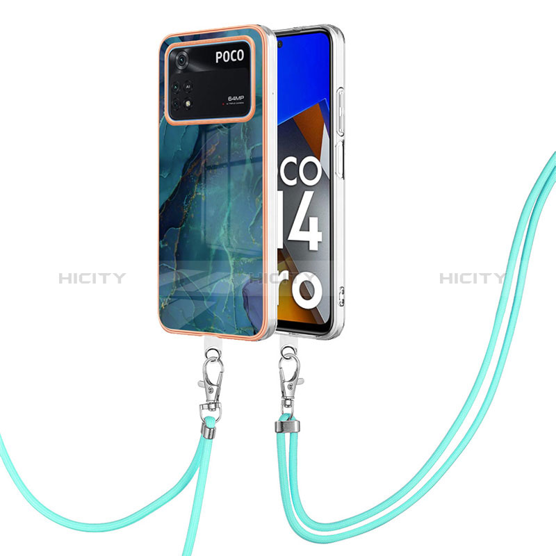 Funda Silicona Gel Goma Patron de Moda Carcasa con Acollador Cordon Lanyard YB7 para Xiaomi Poco M4 Pro 4G