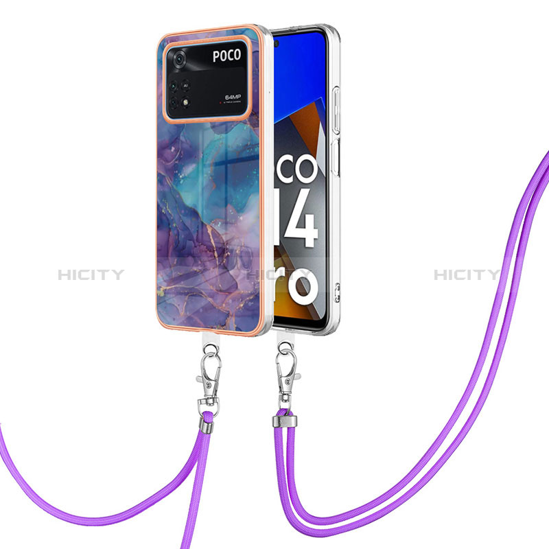 Funda Silicona Gel Goma Patron de Moda Carcasa con Acollador Cordon Lanyard YB7 para Xiaomi Poco M4 Pro 4G