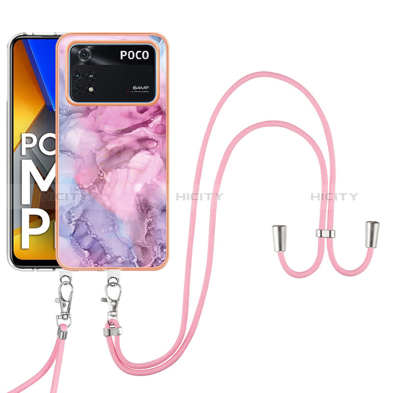 Funda Silicona Gel Goma Patron de Moda Carcasa con Acollador Cordon Lanyard YB7 para Xiaomi Poco M4 Pro 4G