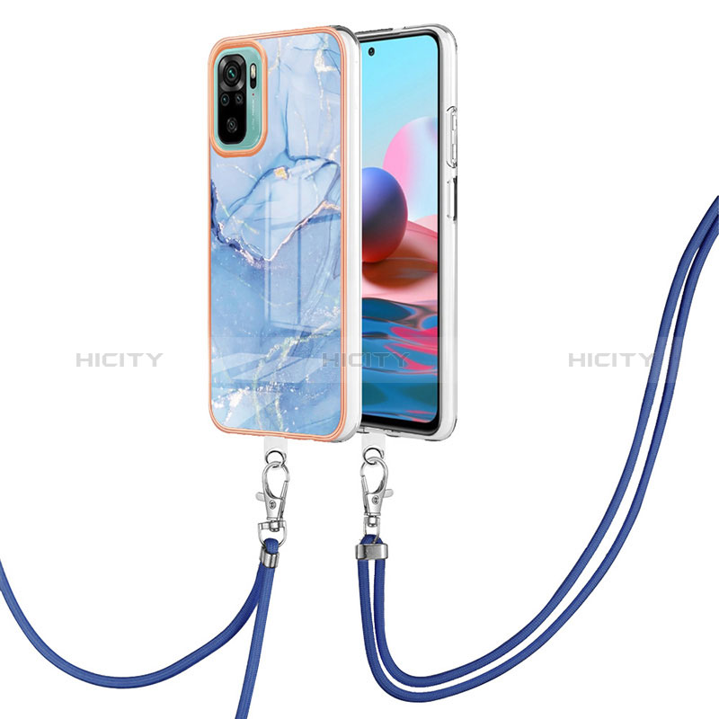 Funda Silicona Gel Goma Patron de Moda Carcasa con Acollador Cordon Lanyard YB7 para Xiaomi Poco M5S Azul