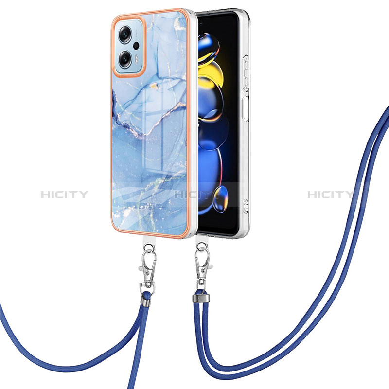 Funda Silicona Gel Goma Patron de Moda Carcasa con Acollador Cordon Lanyard YB7 para Xiaomi Poco X4 GT 5G Azul