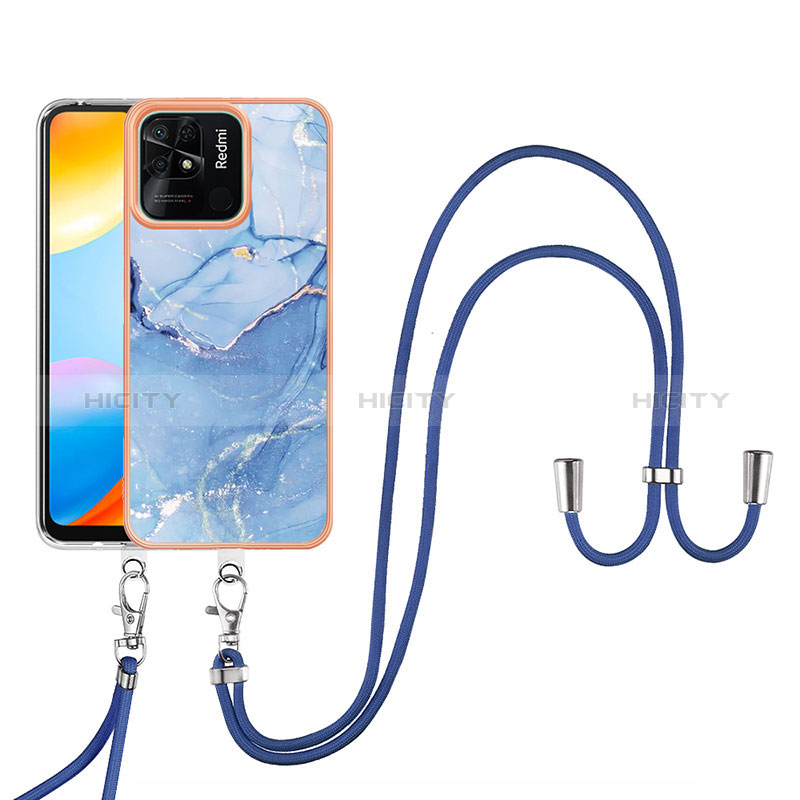 Funda Silicona Gel Goma Patron de Moda Carcasa con Acollador Cordon Lanyard YB7 para Xiaomi Redmi 10 India