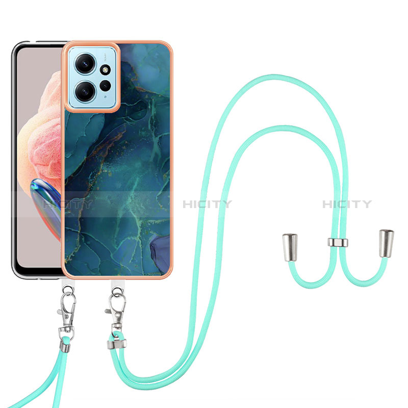 Funda Silicona Gel Goma Patron de Moda Carcasa con Acollador Cordon Lanyard YB7 para Xiaomi Redmi Note 12 4G Verde