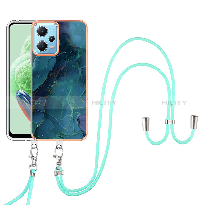 Funda Silicona Gel Goma Patron de Moda Carcasa con Acollador Cordon Lanyard YB7 para Xiaomi Redmi Note 12 5G Verde