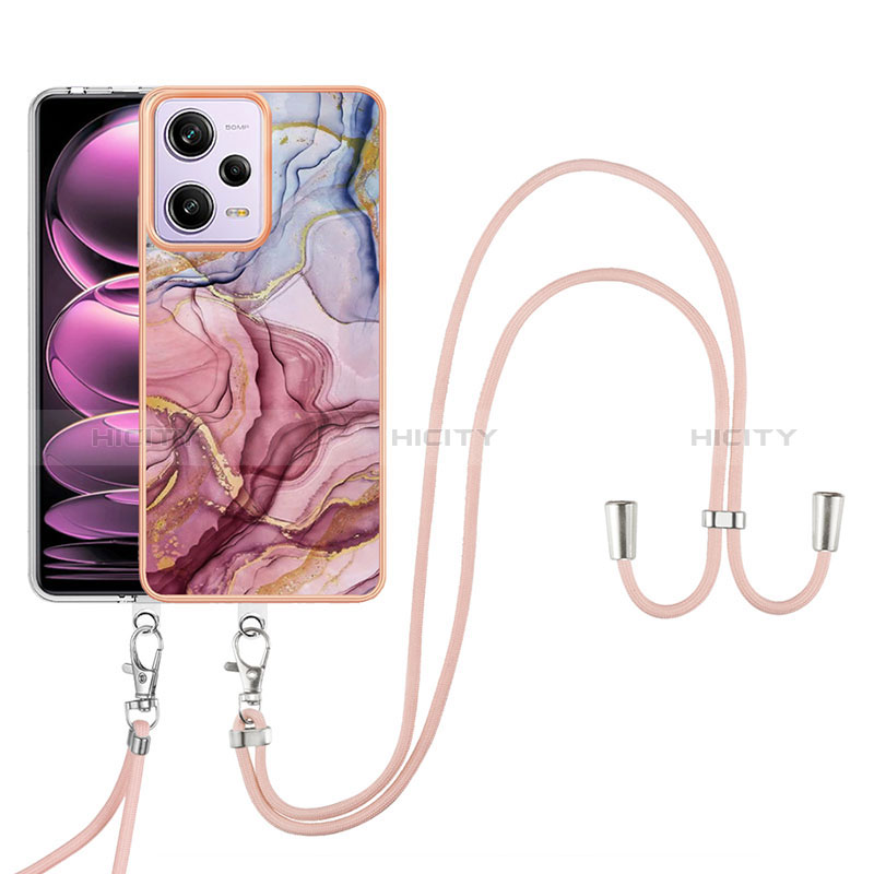 Funda Silicona Gel Goma Patron de Moda Carcasa con Acollador Cordon Lanyard YB7 para Xiaomi Redmi Note 12 Pro 5G Multicolor