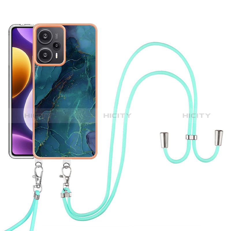 Funda Silicona Gel Goma Patron de Moda Carcasa con Acollador Cordon Lanyard YB7 para Xiaomi Redmi Note 12 Turbo 5G Verde