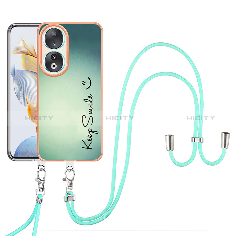 Funda Silicona Gel Goma Patron de Moda Carcasa con Acollador Cordon Lanyard YB8 para Huawei Honor 90 5G