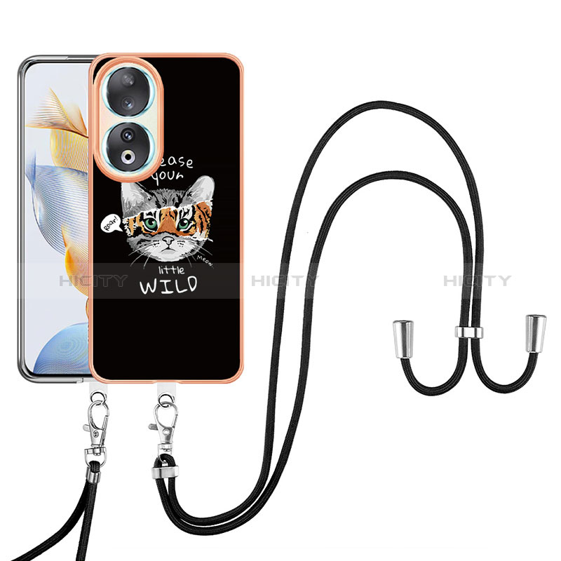 Funda Silicona Gel Goma Patron de Moda Carcasa con Acollador Cordon Lanyard YB8 para Huawei Honor 90 5G