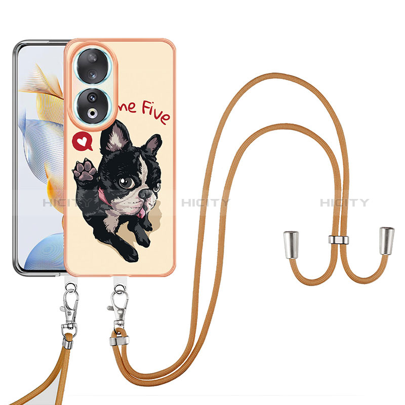 Funda Silicona Gel Goma Patron de Moda Carcasa con Acollador Cordon Lanyard YB8 para Huawei Honor 90 5G