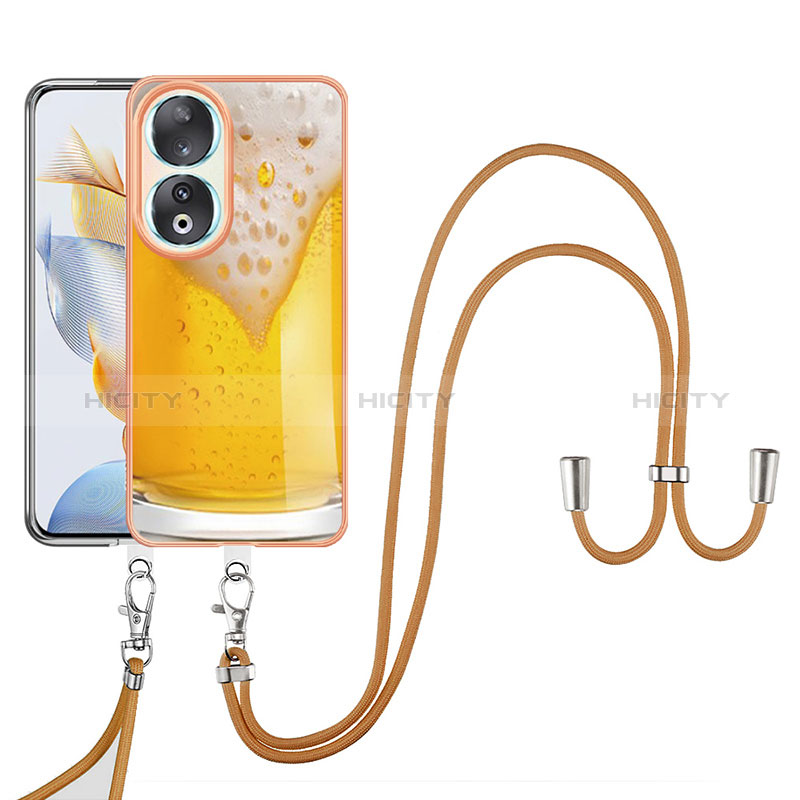 Funda Silicona Gel Goma Patron de Moda Carcasa con Acollador Cordon Lanyard YB8 para Huawei Honor 90 5G