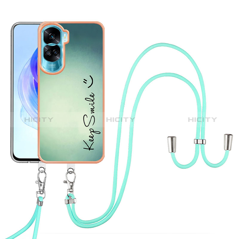 Funda Silicona Gel Goma Patron de Moda Carcasa con Acollador Cordon Lanyard YB8 para Huawei Honor 90 Lite 5G