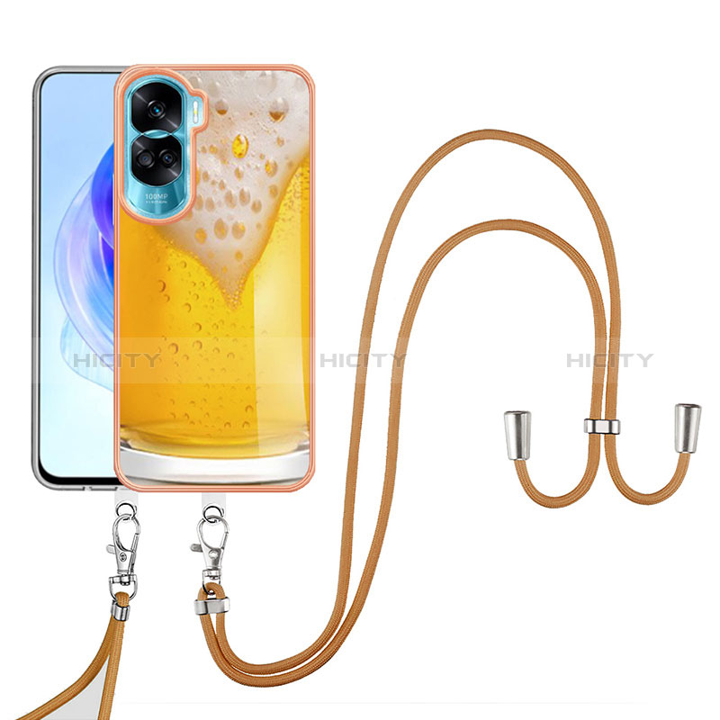 Funda Silicona Gel Goma Patron de Moda Carcasa con Acollador Cordon Lanyard YB8 para Huawei Honor 90 Lite 5G