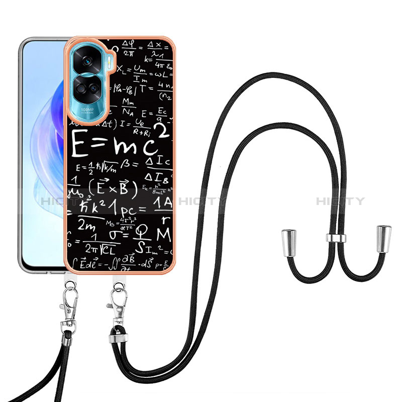 Funda Silicona Gel Goma Patron de Moda Carcasa con Acollador Cordon Lanyard YB8 para Huawei Honor 90 Lite 5G Multicolor