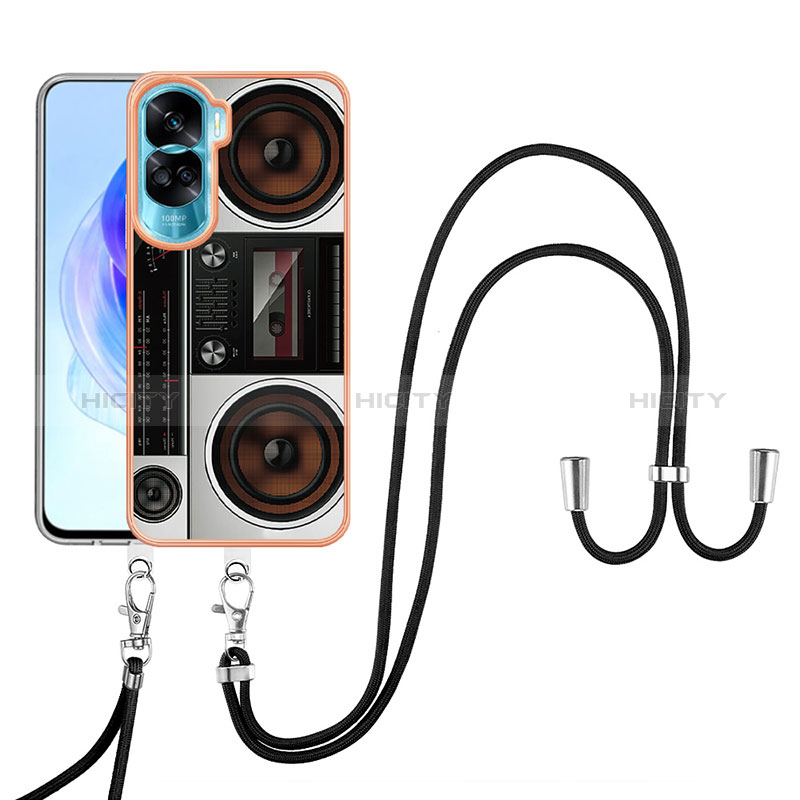 Funda Silicona Gel Goma Patron de Moda Carcasa con Acollador Cordon Lanyard YB8 para Huawei Honor 90 Lite 5G Vistoso