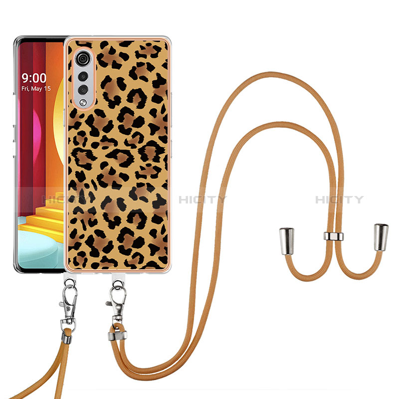 Funda Silicona Gel Goma Patron de Moda Carcasa con Acollador Cordon Lanyard YB8 para LG Velvet 4G Marron