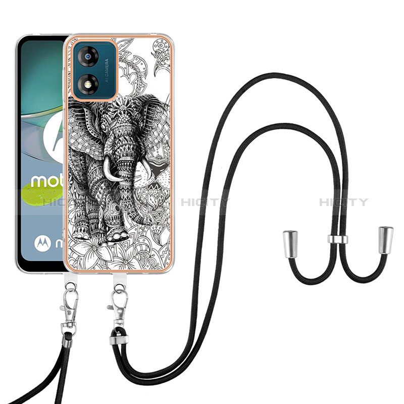 Funda Silicona Gel Goma Patron de Moda Carcasa con Acollador Cordon Lanyard YB8 para Motorola Moto E13