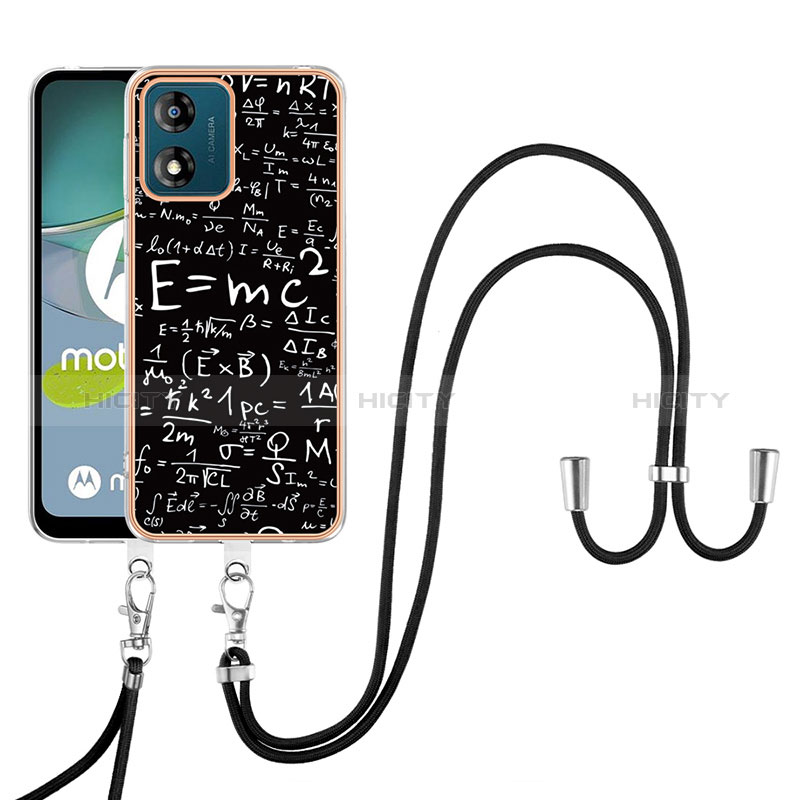 Funda Silicona Gel Goma Patron de Moda Carcasa con Acollador Cordon Lanyard YB8 para Motorola Moto E13