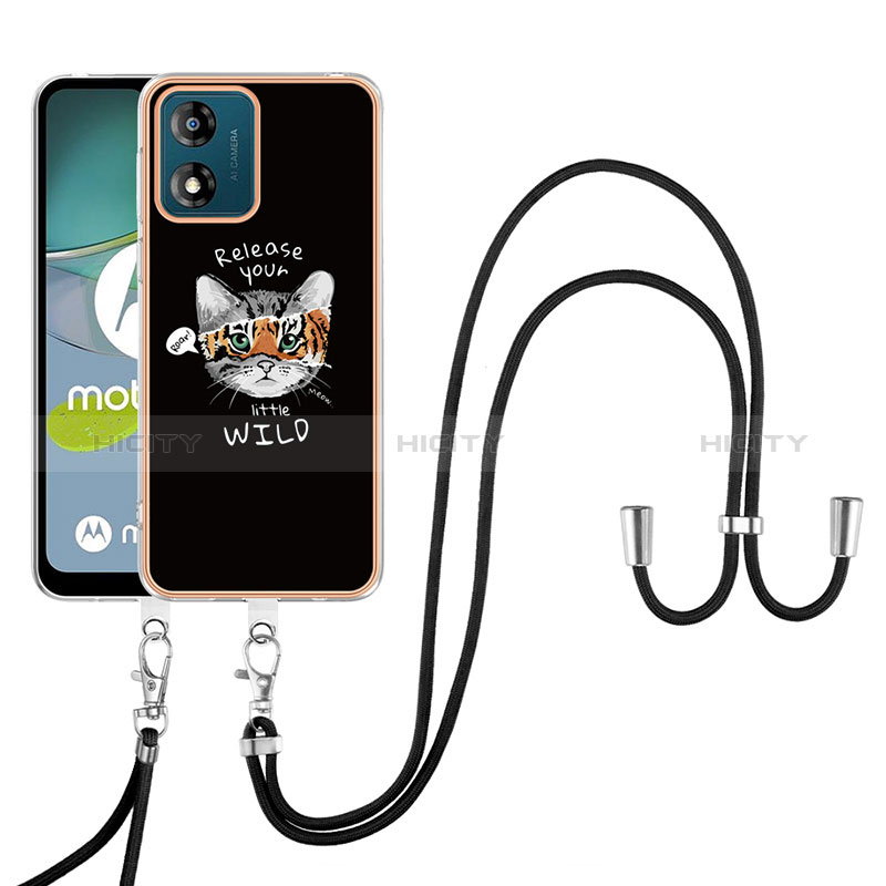 Funda Silicona Gel Goma Patron de Moda Carcasa con Acollador Cordon Lanyard YB8 para Motorola Moto E13