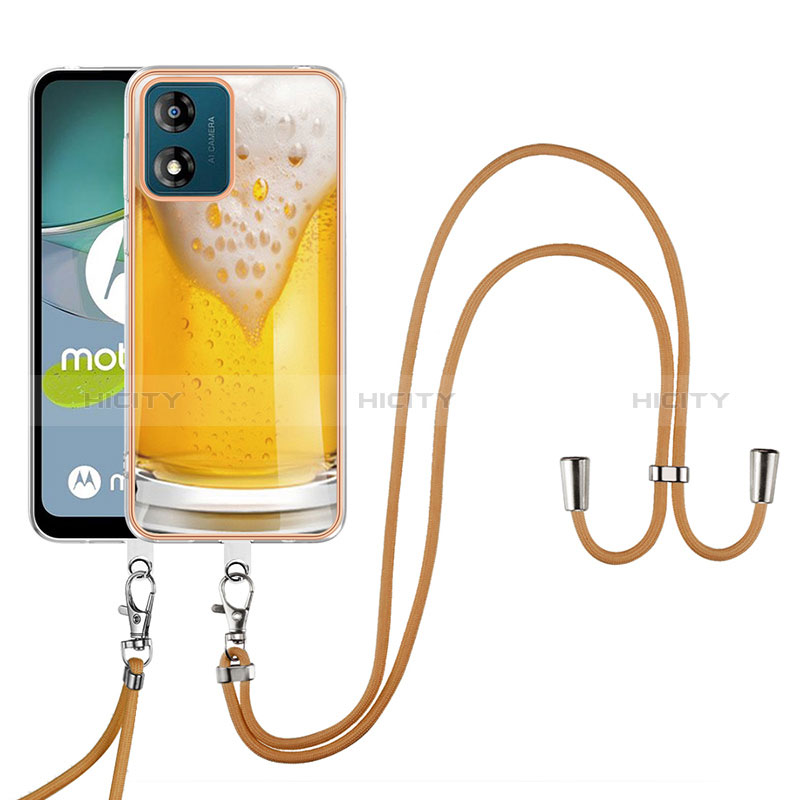 Funda Silicona Gel Goma Patron de Moda Carcasa con Acollador Cordon Lanyard YB8 para Motorola Moto E13